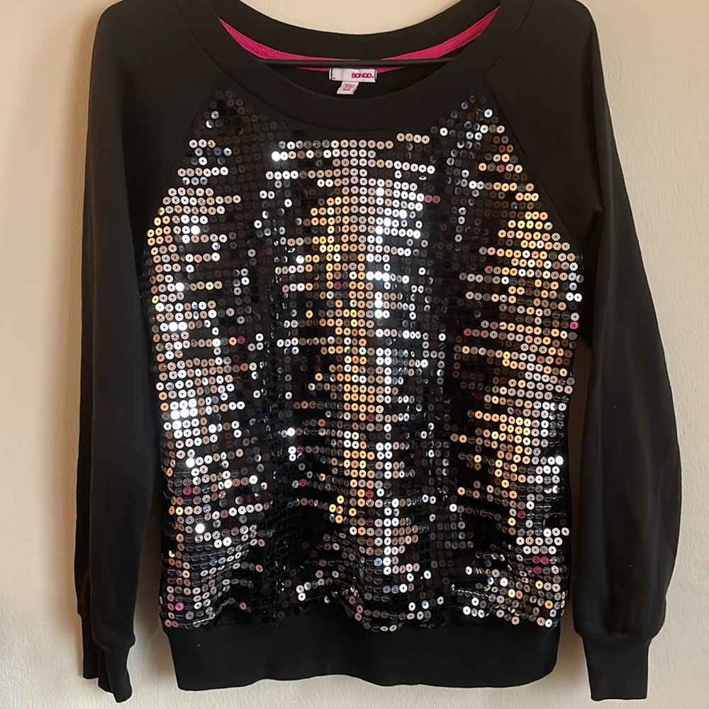 Bongo Black Sequin Party Blouse - image 1